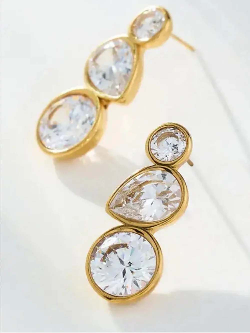 New! Classic Gold Plated Mixed Shape Crystal Earrings (1003) NWOT